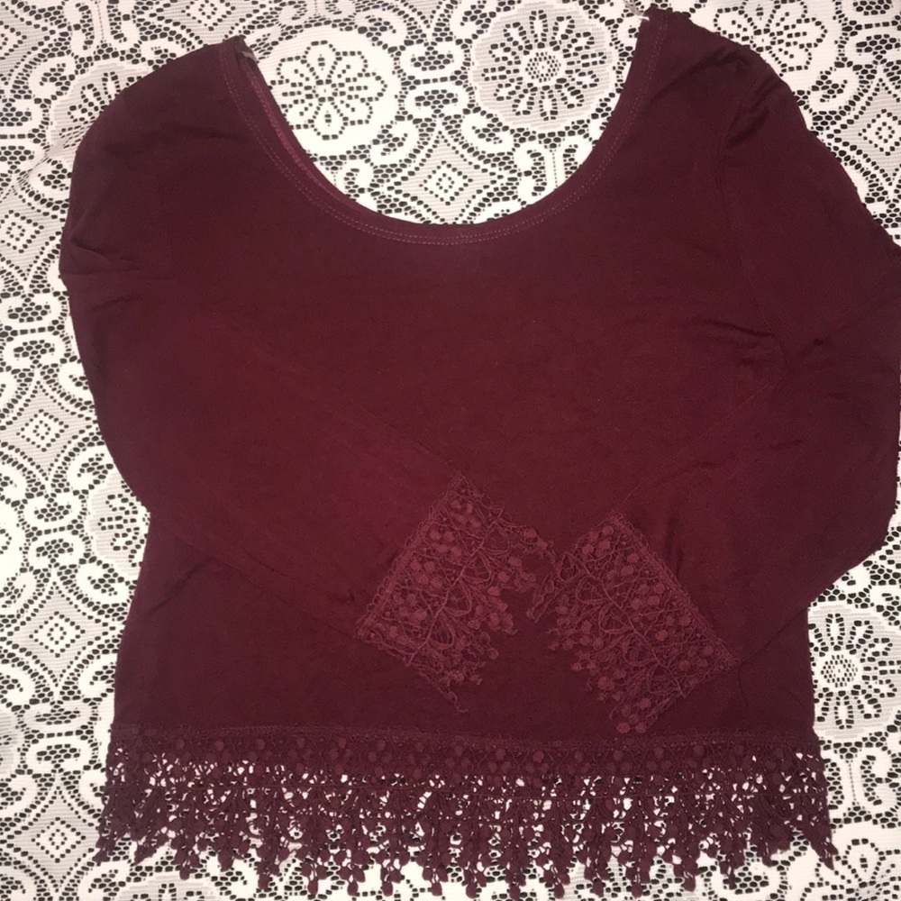 Maroon 3/4 Length Shirt with Lace Details